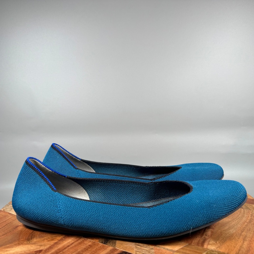 Rothys The Flat Womens 10 Bright Blue Rounded Toe Washable Knit Ballet Flats